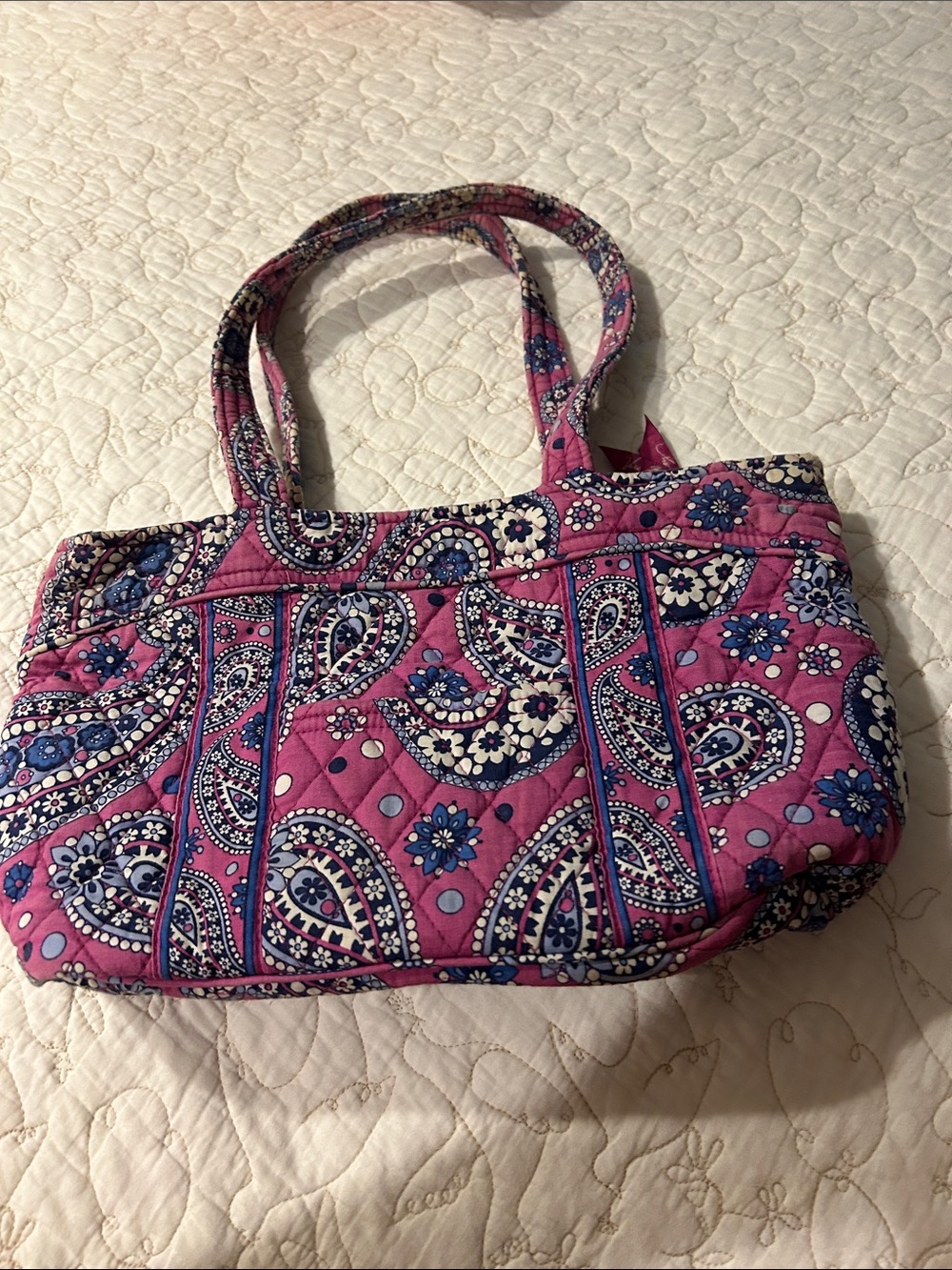 Quilted Paisley Tote Bag in Magenta boysenberry